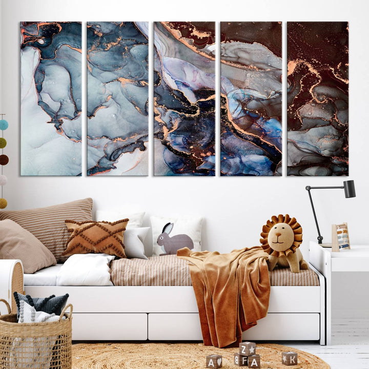 Brown Blue Abstract Marble Wall Art Canvas Print