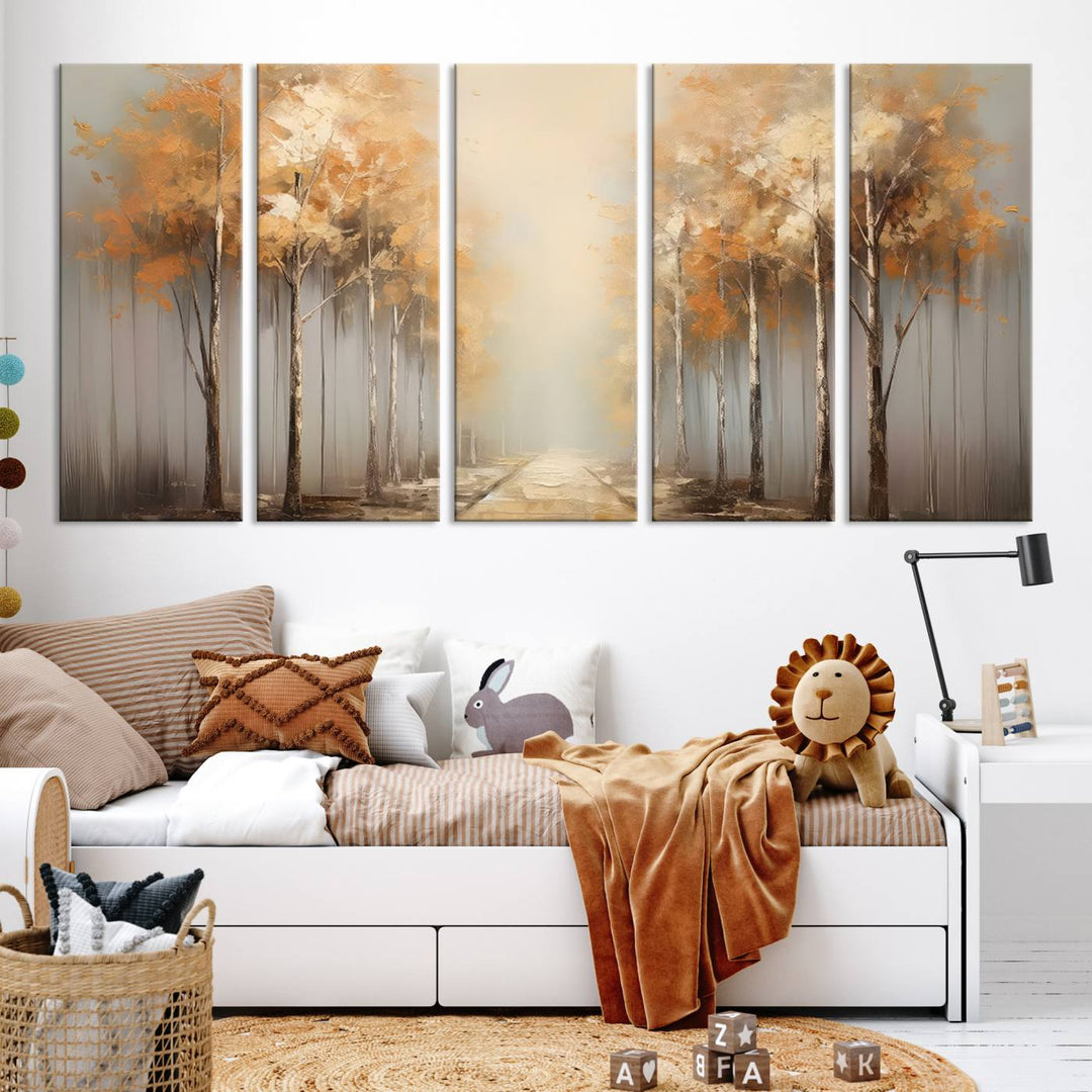 Autumn Forest Path Wall Art | Large Canvas Print for Living Room, Bedroom, or Office Decor | Forest Wall Art, 3 Panel Wall Art