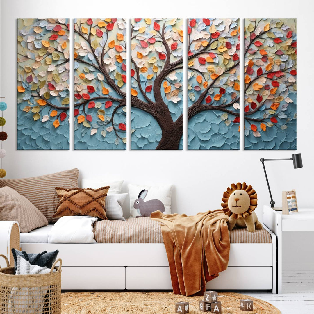 Impression sur toile d’art mural abstrait d’arbre et de feuille