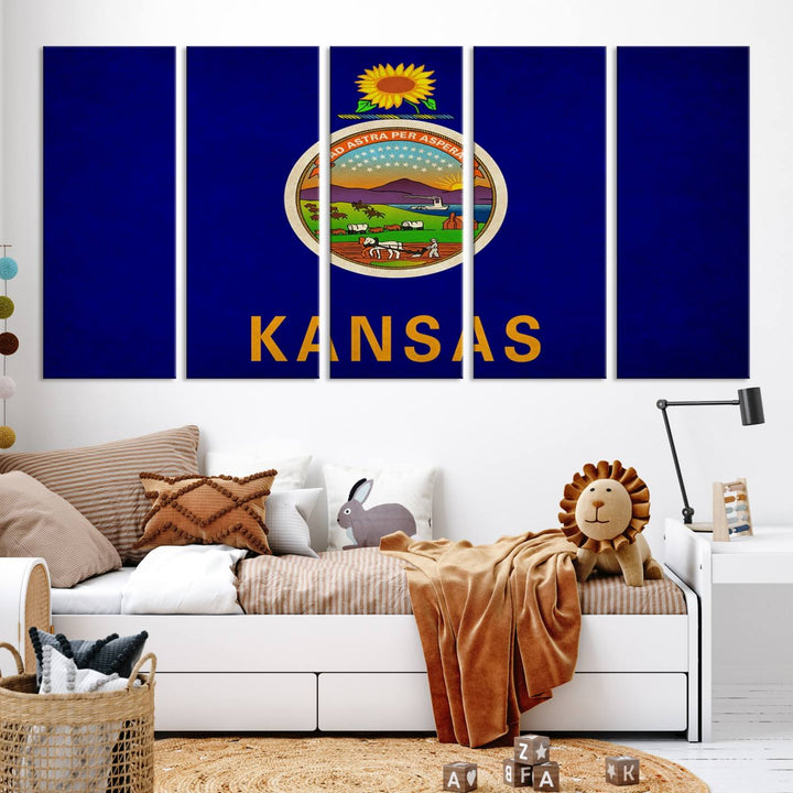 The "Kansas USA States Flag Wall Art Canvas Print" is prominently displayed.