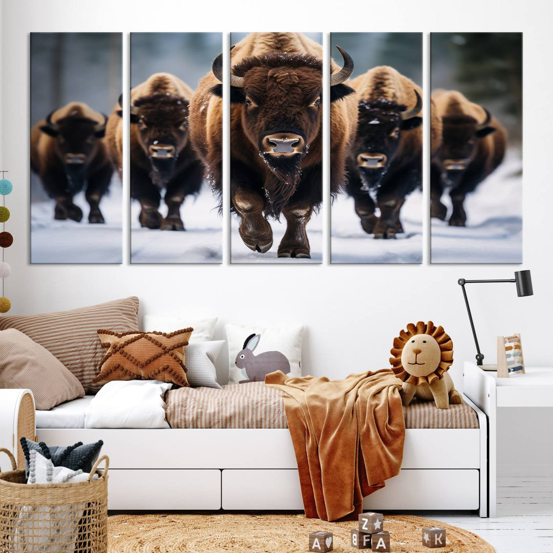 Buffalo Wall Art Canvas Print, American Bison Herd Wall Art Canvas Print