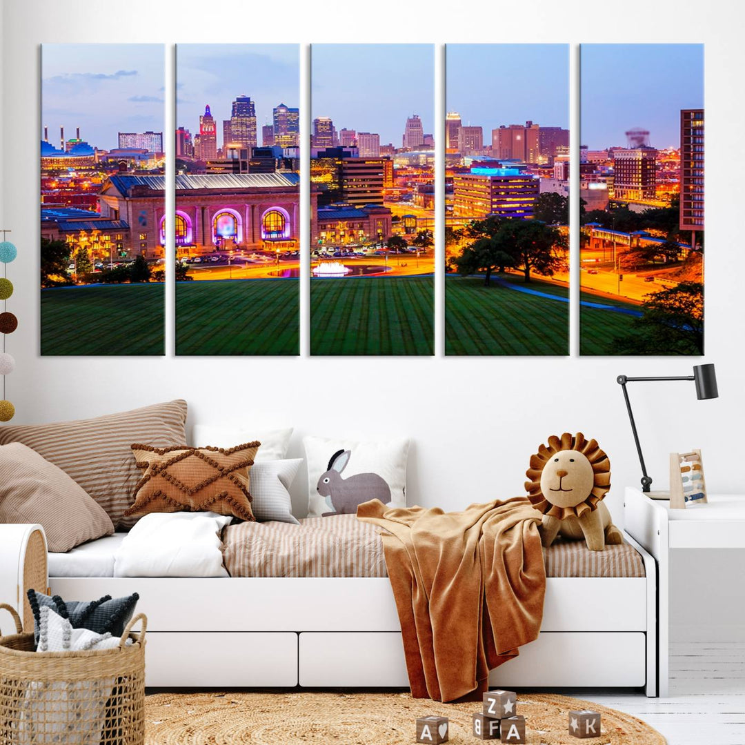 Kansas City Night Canvas Print - Arte de pared grande para decoración del hogar y la oficina