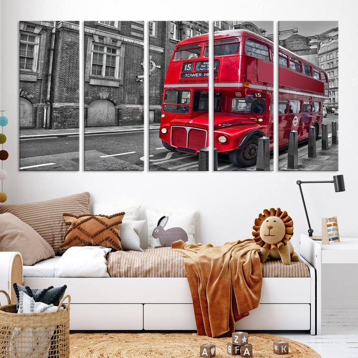 London Red Bus Wall Art, Red Telephone Club, London Night Canvas Print