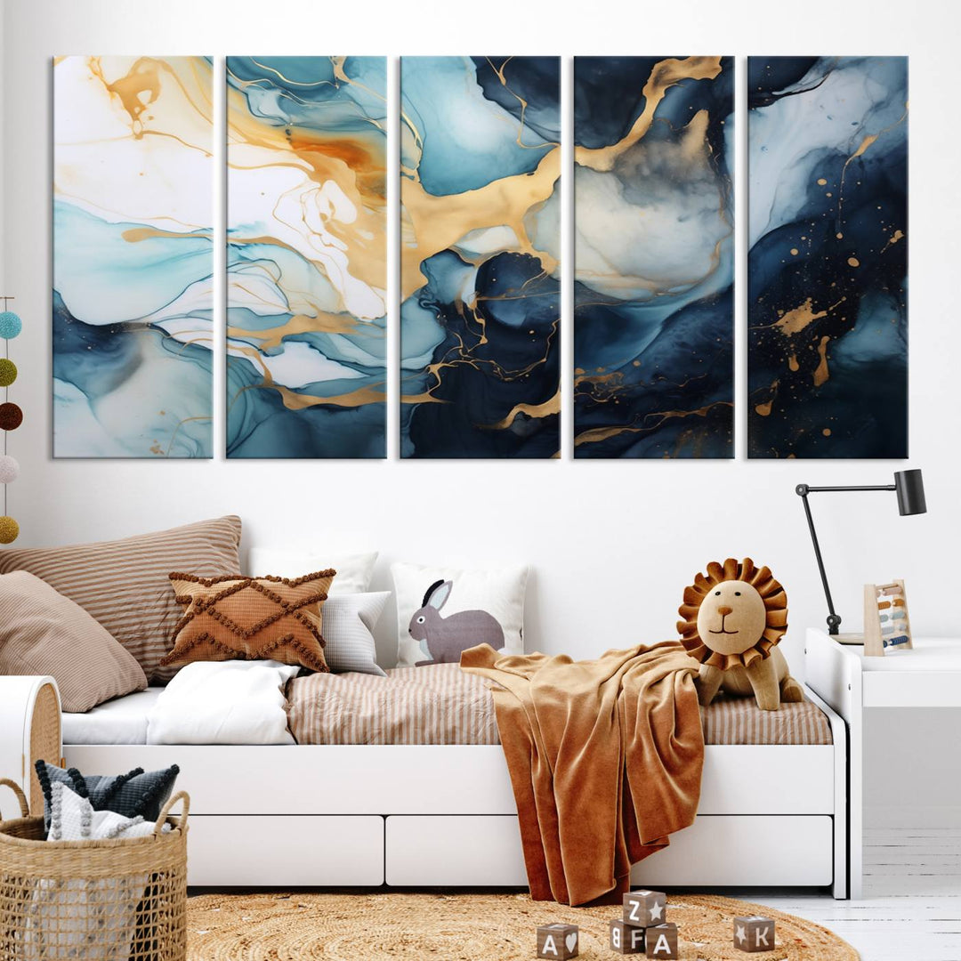 The living room is enhanced by the Marble Fluid Abstract Wall Art Canvas Print, which adds a touch of sophistication.