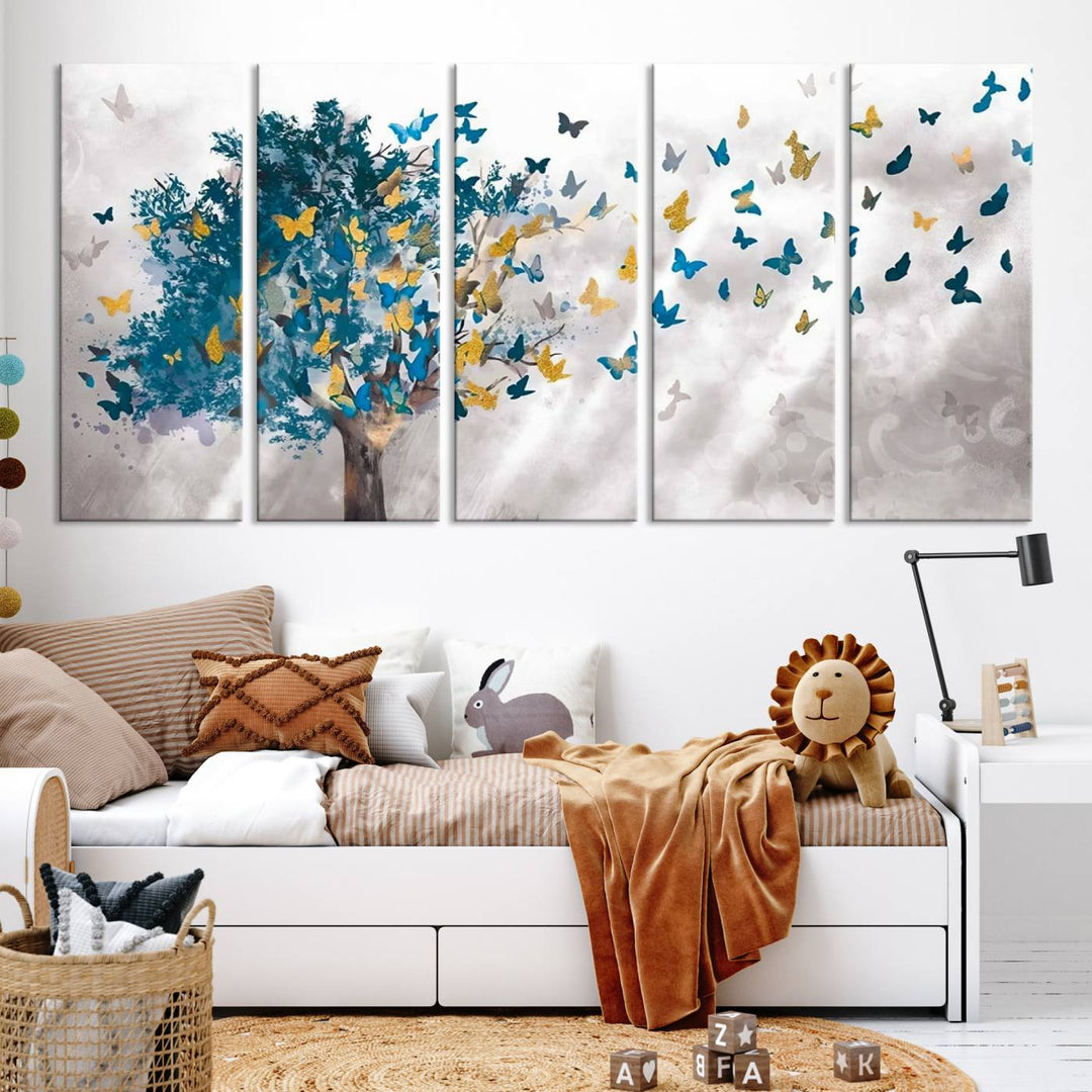 Tree Butterfly Abstract Tree and Butterfly Wall Art Canvas Print