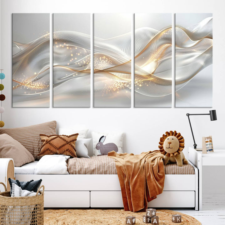 Abstract art Grey and Gold Lines Wall Art