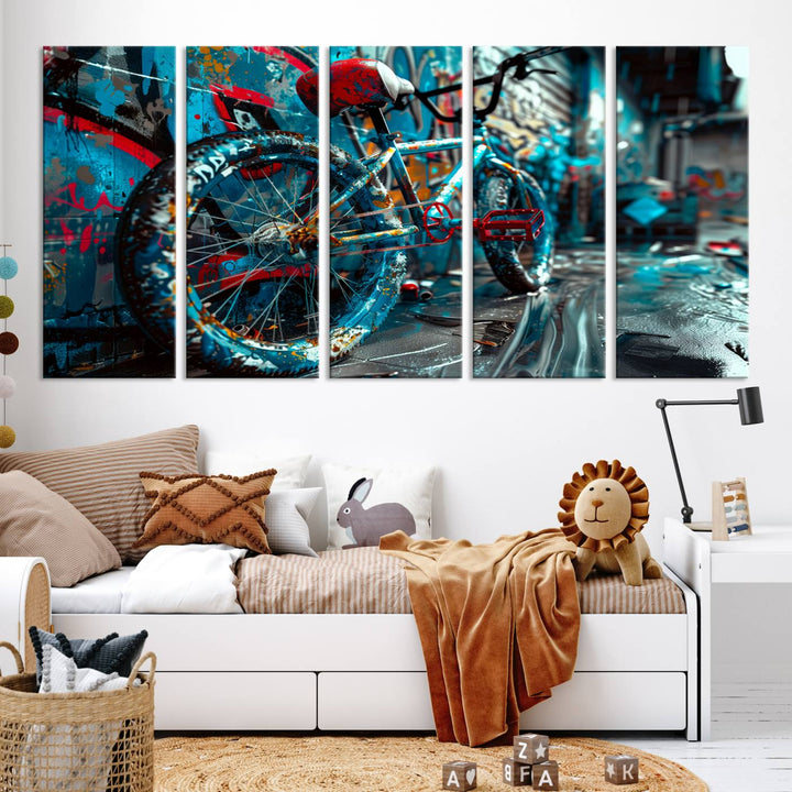 Bicycle Wall Art Canvas Print, Graffiti Wall Art Canvas Print