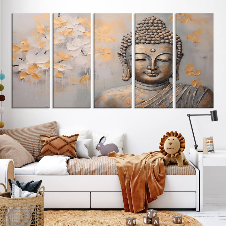 Abstract Buddha Statue Wall Art Canvas Print - Modern Meditation Decor for Living Room, Office, Yoga Studio