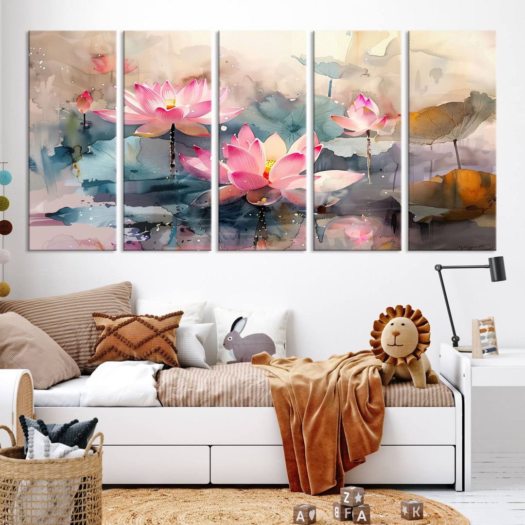 Art mural abstrait de fleur de lotus aquarelle Impression sur toile