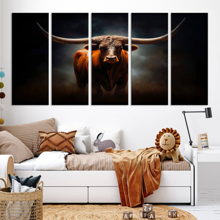 Longhorn Bull Wall Art Canvas Set – Bold Western Elegance for Rustic Home Décor