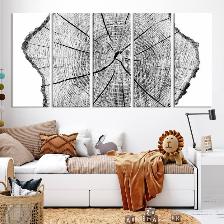 Rustic Tree Ring Wall Art Canvas Print – Framed and Ready to Hang – Perfect for Nature-Inspired and Minimalist Décor 