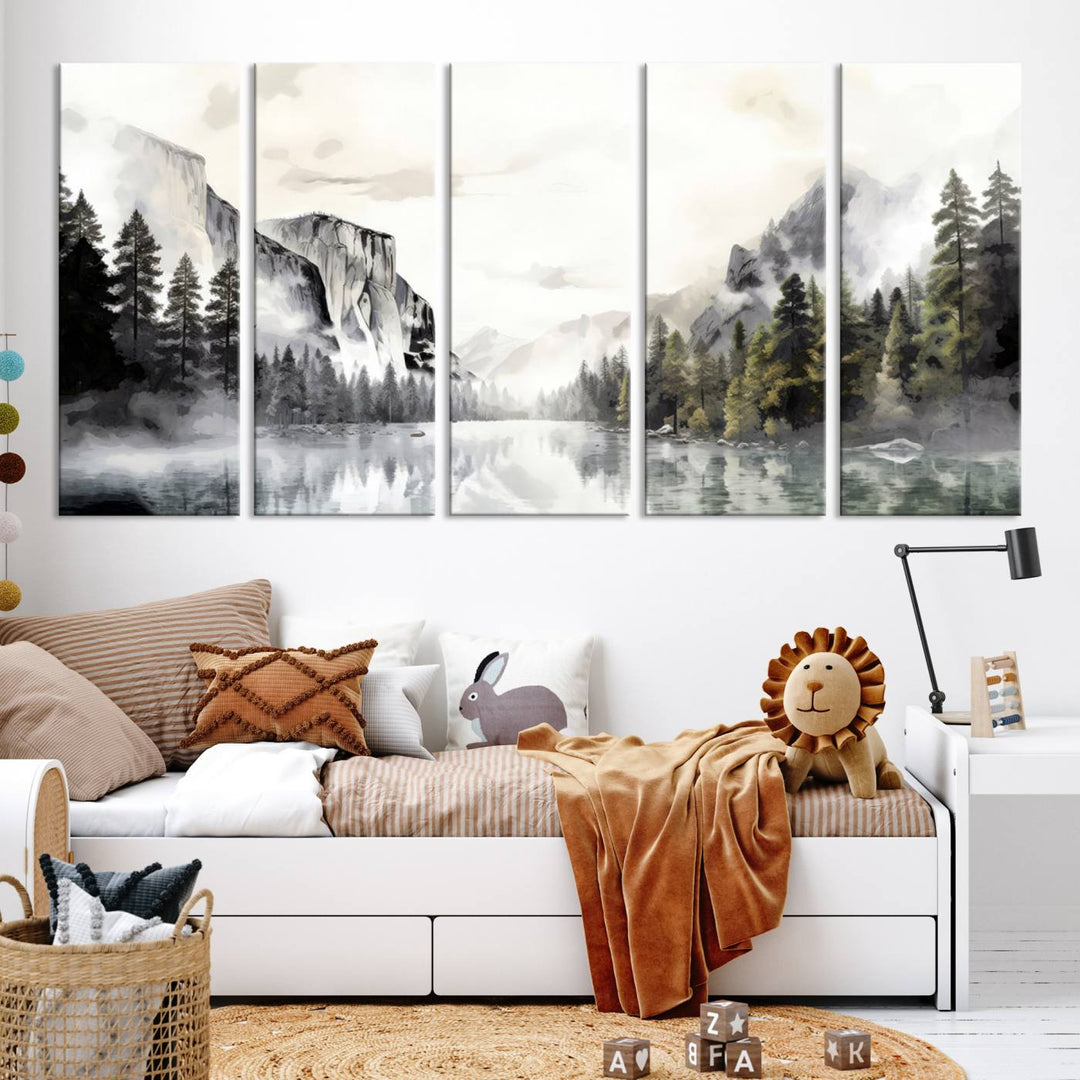 Yosemite National Park Watercolor Wall Art Canvas Print