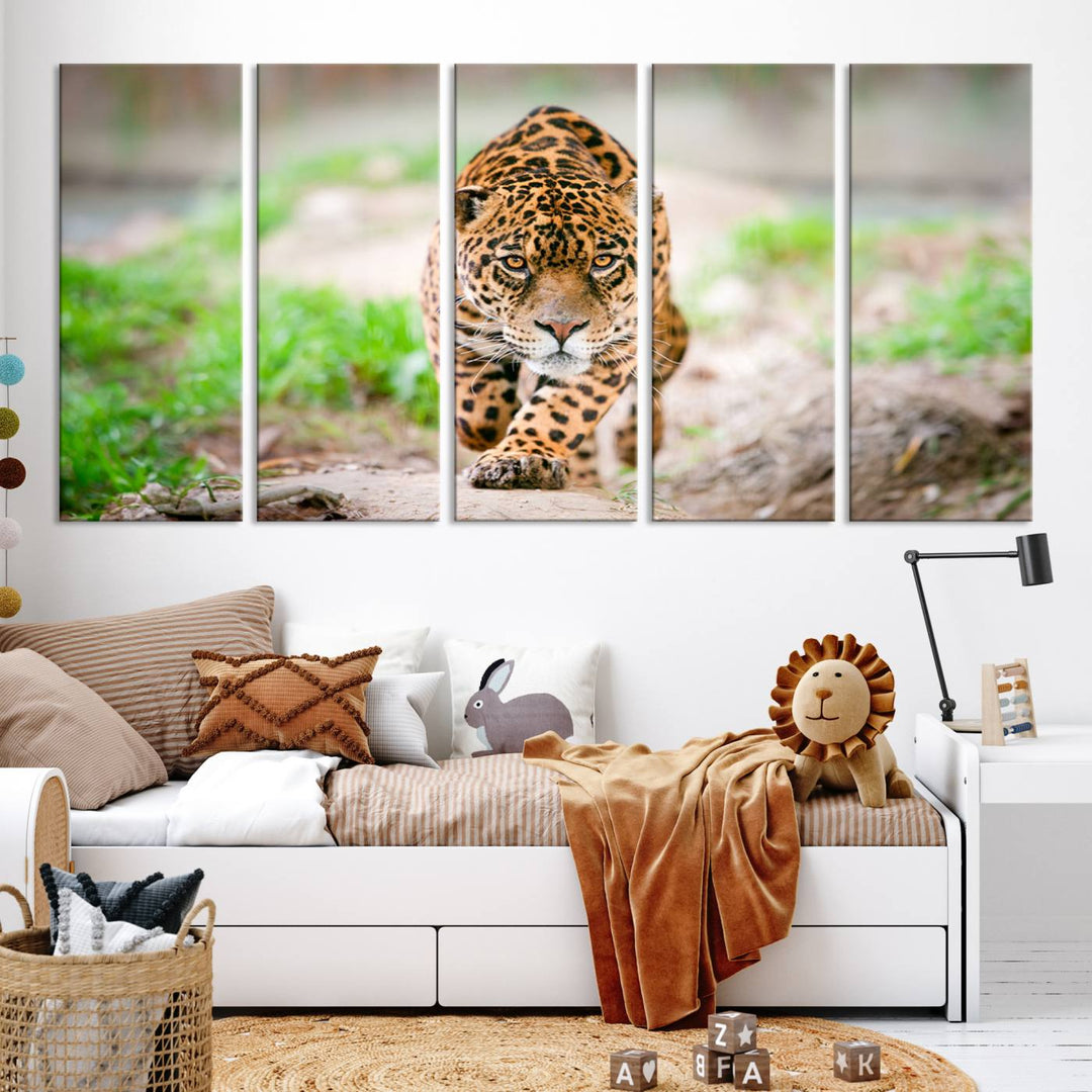 Leopard on the Prowl - Stunning Large Framed Canvas Wall Art for Living Room, Bedroom, or Office Décor, Vibrant Wildlife Print, Ready to Hang