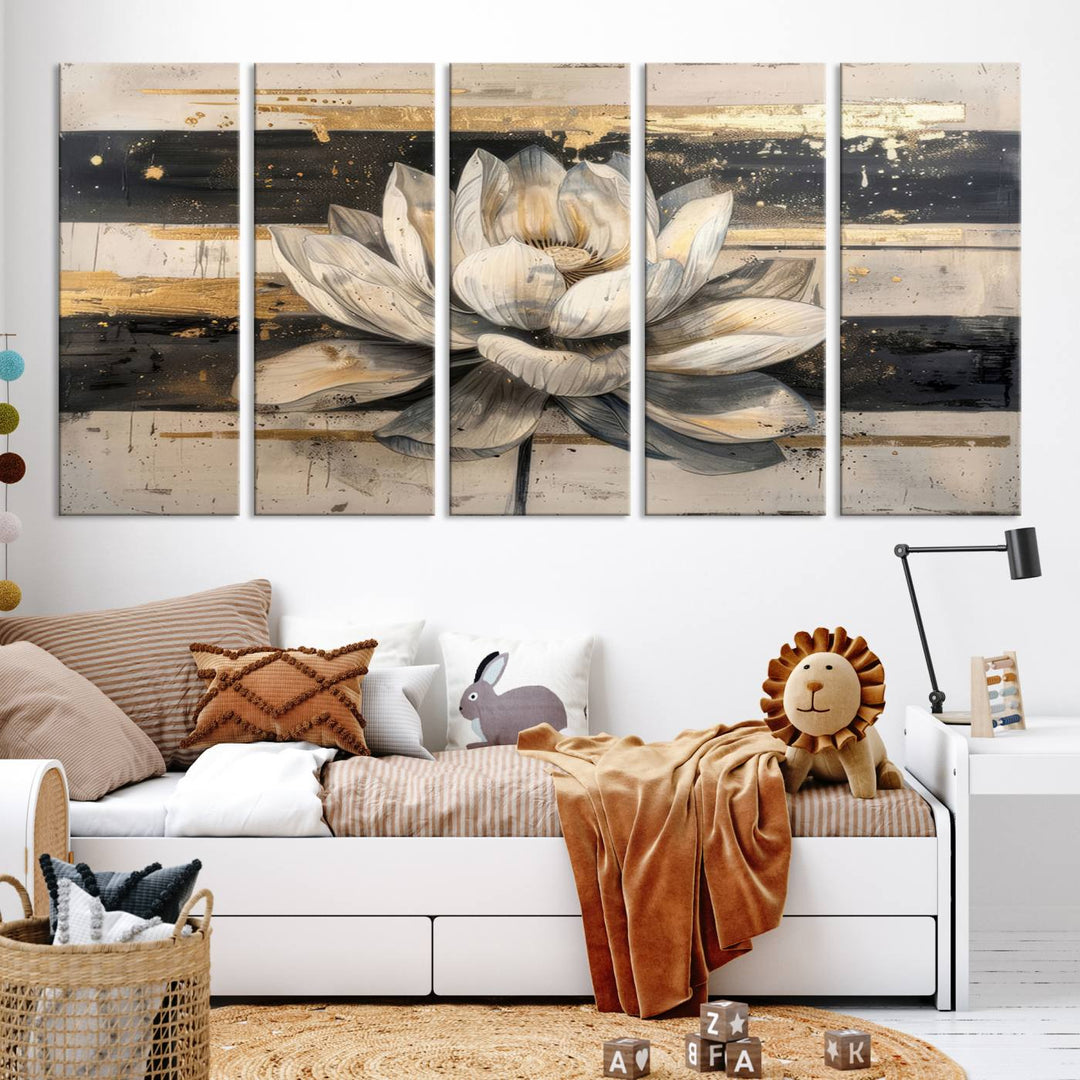 Abstract Lotus Flower Wall Art Canvas Print, Meditation Yoga Room Wall Art