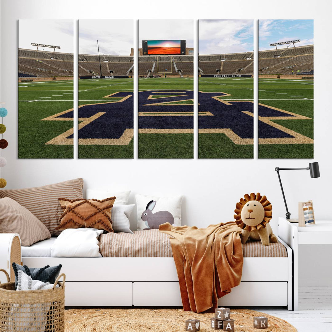 Notre Dame Stadium Giclee Canvas Print | Triptych Wall Art Featuring Iconic Notre Dame Football Field | Ready-to-Hang Sports Stadium Decor