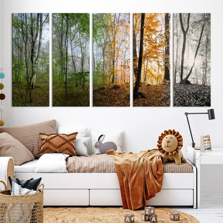 Decoración moderna para el hogar, arte de pared, lienzo, arte de pared de bosque de cuatro estaciones