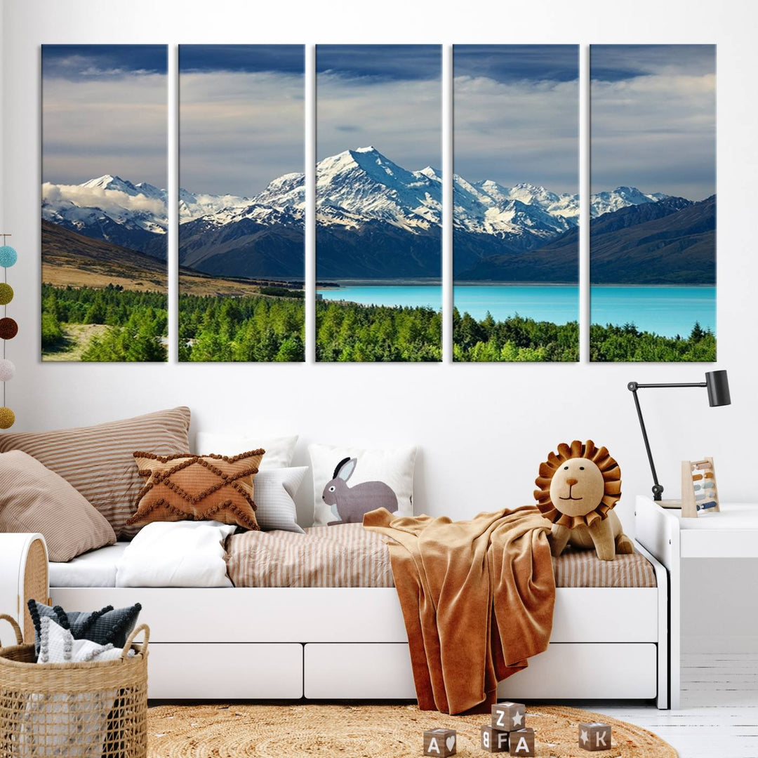 Mount Cook Breathtaking New Zealand Alpine Landscape Canvas Print, Snow-Capped Mountain and Lake Scene, Multi-Panel Wall Art, Ready to Hang Home Decor