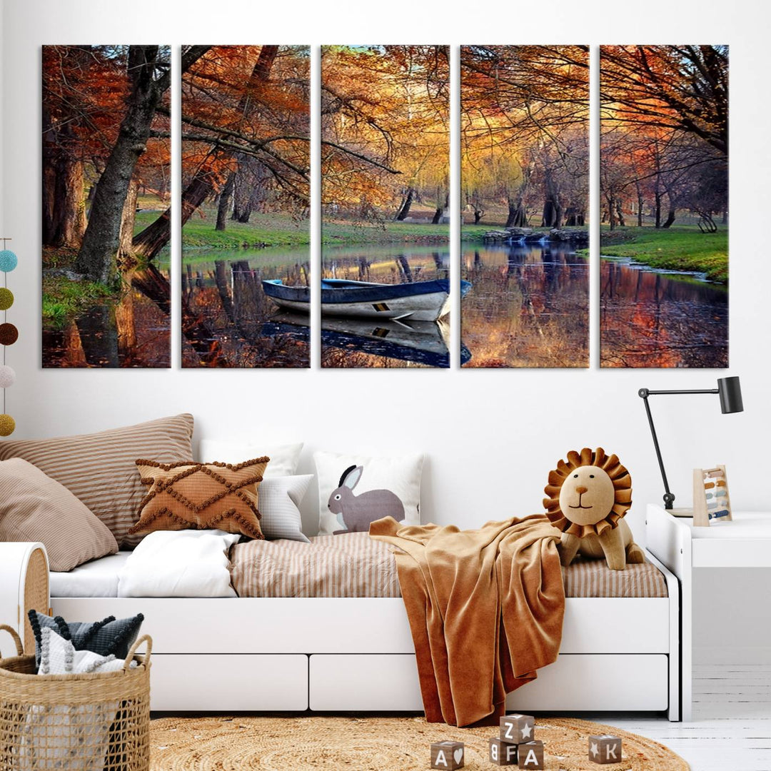 Wall Art Canvas Print Wonderful River in Forest Landscape in Autumn Wall Art Panels