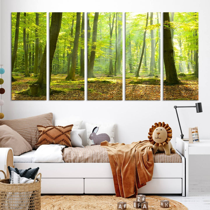 Wall Art Landscape Canvas Print Sunshine in Green Forest