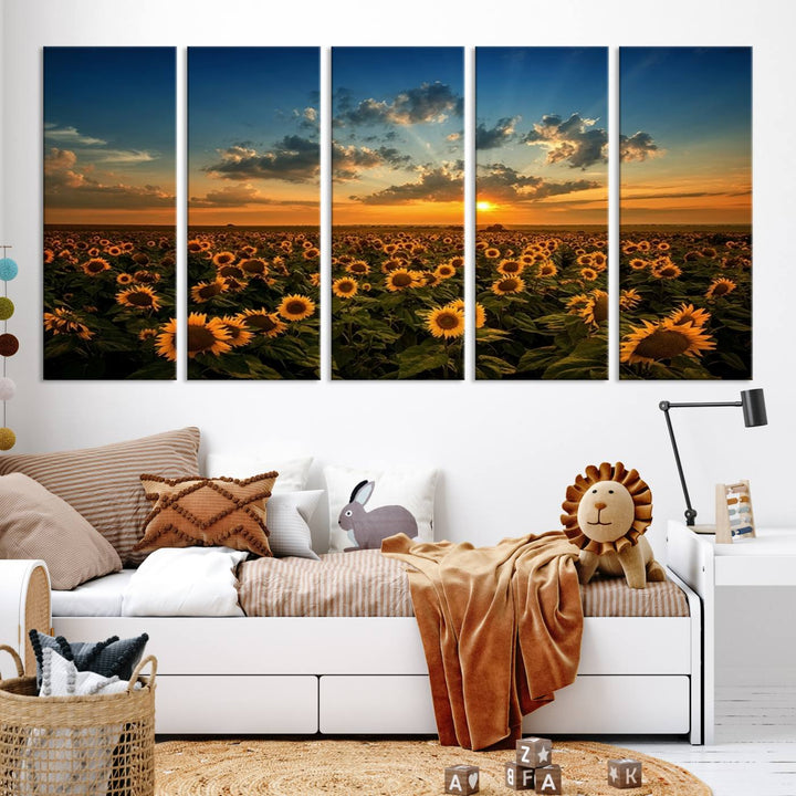 Sunflower Field Sunset Wall Art Canvas Print Wall Artwork