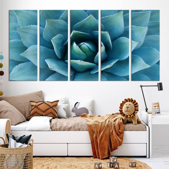 Large Succulent Wall Art Canvas | Vibrant Agave Plant Canvas Print for Living Room and Office Decor