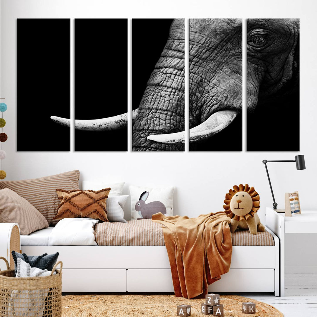 Wall Art Animal Canvas Print Close Taken Elephant with Big Ivories