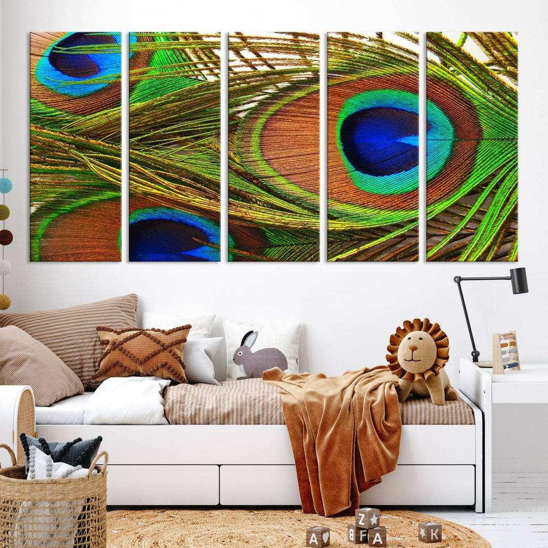 Wall Art Animal Canvas Print Triple Eyed Peacock Wing