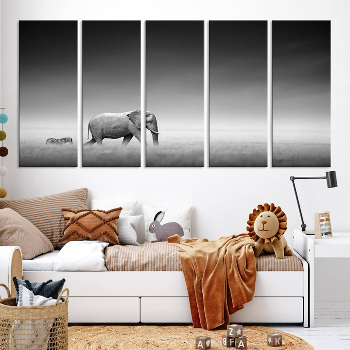 Elephant and Zebra Savannah Canvas Print