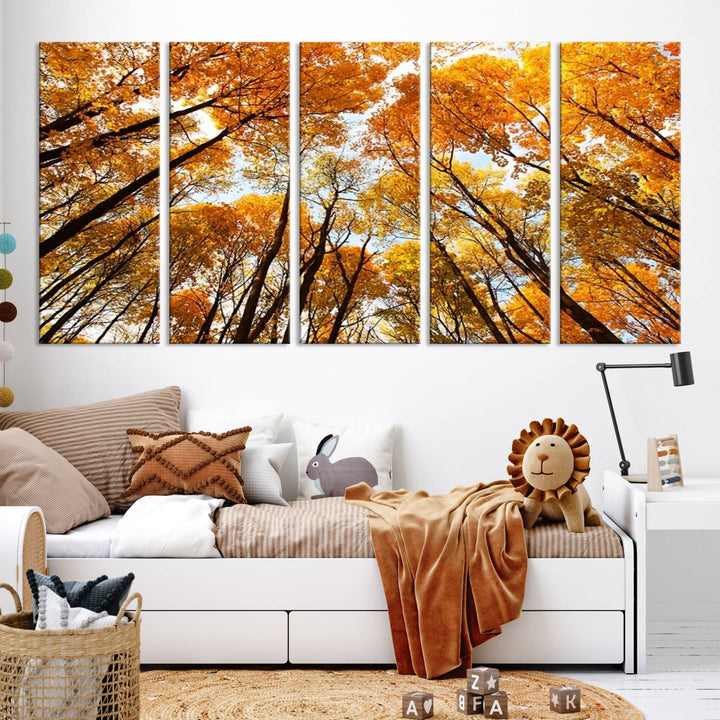 Art mural Forêt jaune et ciel en automne Impression sur toile