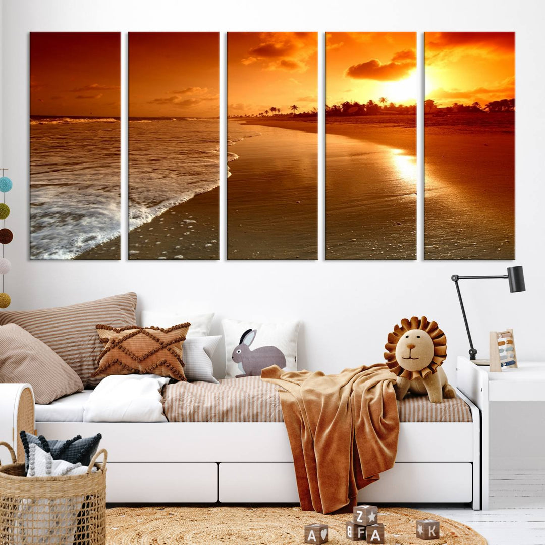 Art mural magnifique paysage de plage au coucher du soleil sur une île tropicale Impression sur toile