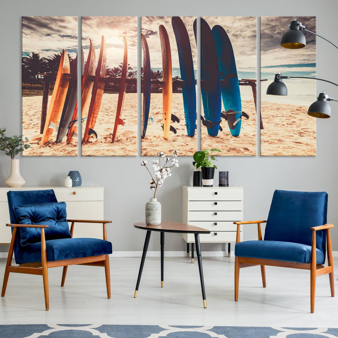 Colorful Surfing Boards and Sunset Canvas Wall Art Print Canvas Print