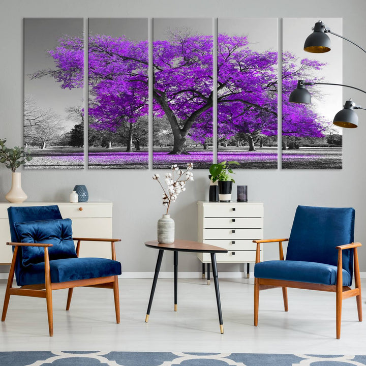 Art mural grand arbre violet Impression sur toile