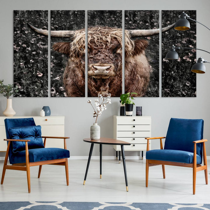 Scottish Highland Cow Cattle Art Print Farmhouse Wall Art Canvas Print