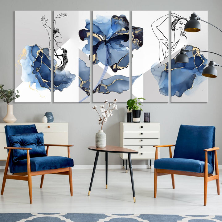 Watercolor Abstract Painting Artwork Walls Canvas Wall Art Print Blue Dancer