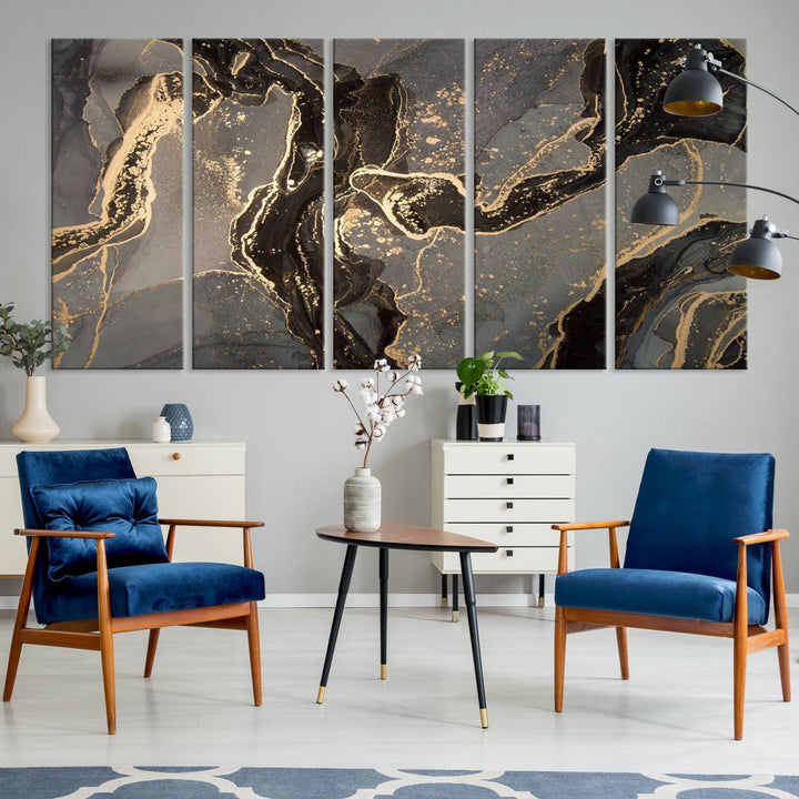 Gray Marble Fluid Effect Wall Art Abstract Canvas Wall Art Print