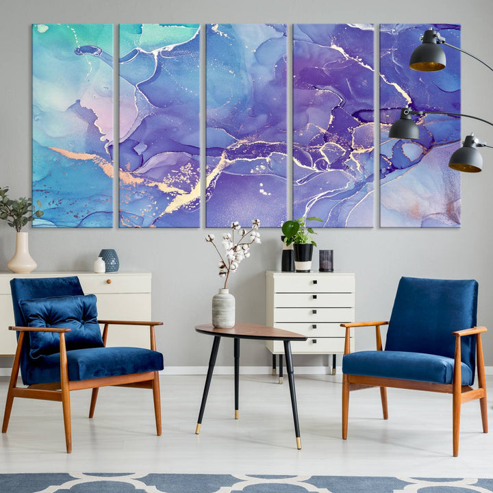 Blue and Purple Marble Fluid Effect Wall Art Abstract Canvas Wall Art Print