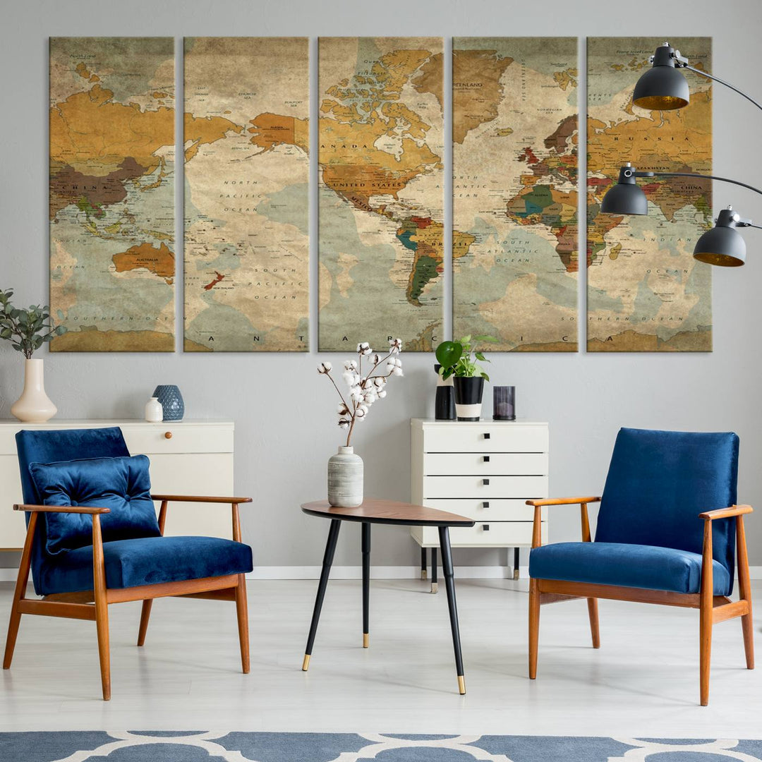 Sephia World Map Wall Art Multi Panel