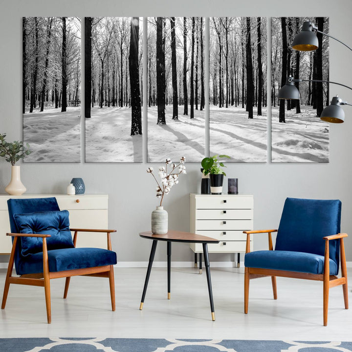 Arte de pared grande, bosque de invierno, álamos, impresión en lienzo