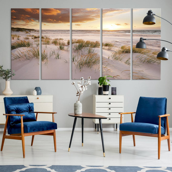 Ocean Beach Wall Art Canvas Print Sunset Artwork Print Coastal Wall Art