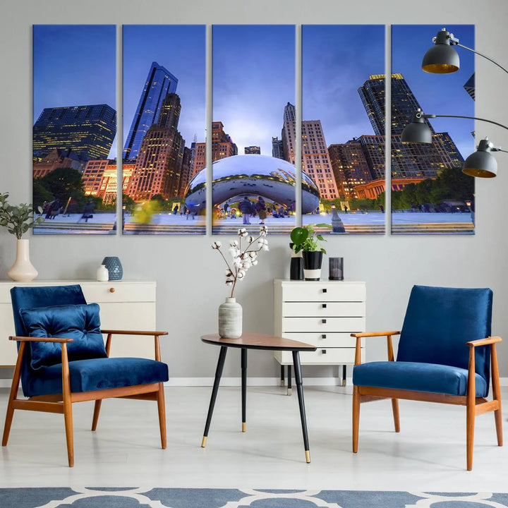 Chicago Night Skyline Wall Art City Cityscape Canvas Picture Print 