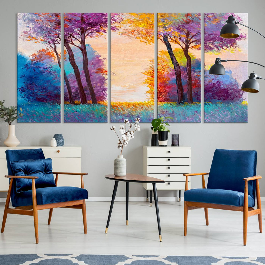 Oil Paint Effect Trees Wall Art Canvas Print features a UV-protective coating for lasting vibrancy.