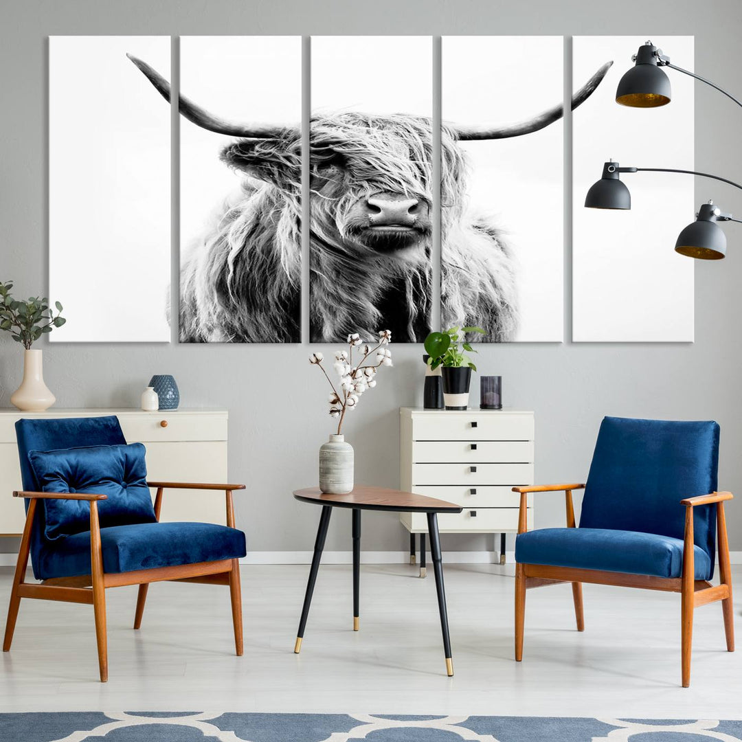 Scottish Highland Cow Cattle Art Print Farmhouse Wall Art Canvas Print