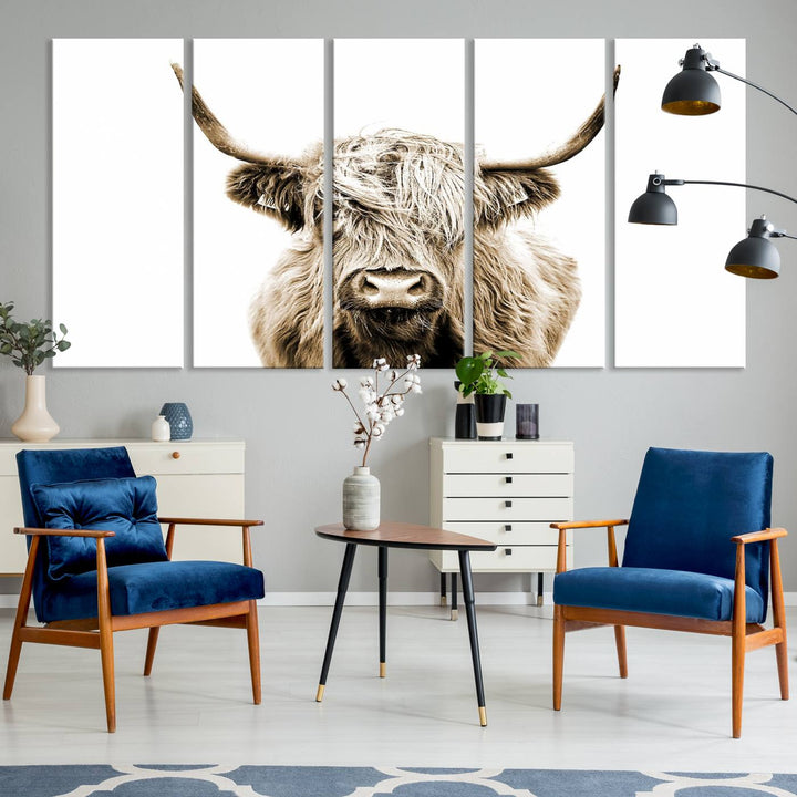 Scottish Highland Cow Cattle Art Print Farmhouse Wall Art Canvas Print