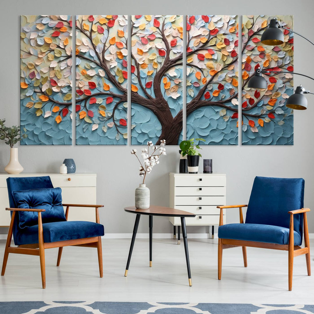 Impression sur toile d’art mural abstrait d’arbre et de feuille