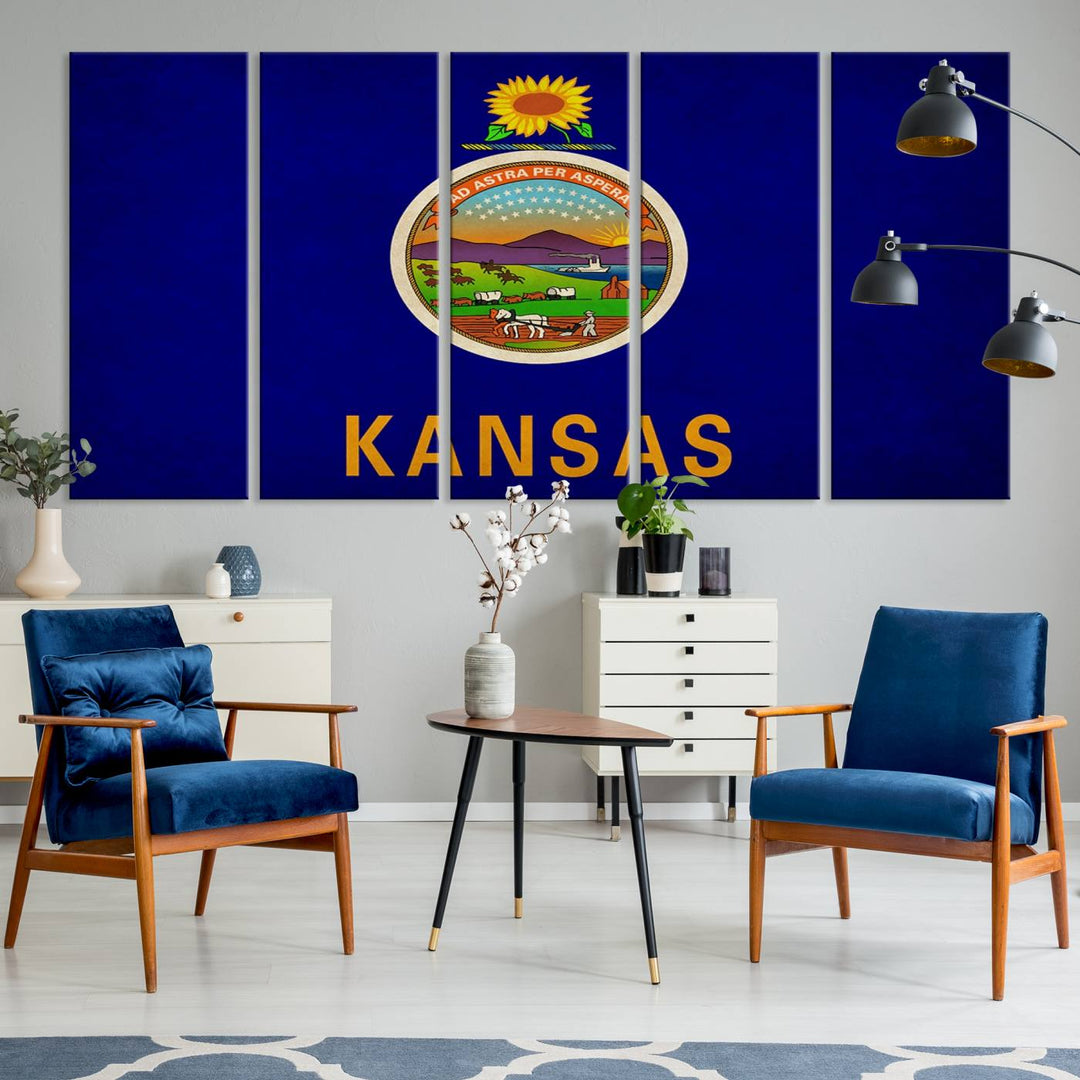 The "Kansas USA States Flag Wall Art Canvas Print" is prominently displayed.