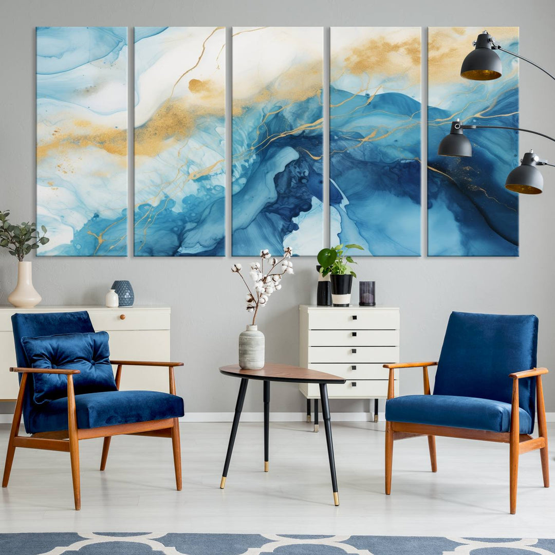 Impresión grande en lienzo de arte de pared azul marino para decoración del hogar, sala de estar, oficina y decoración del hogar, impresión de obras de arte abstractas