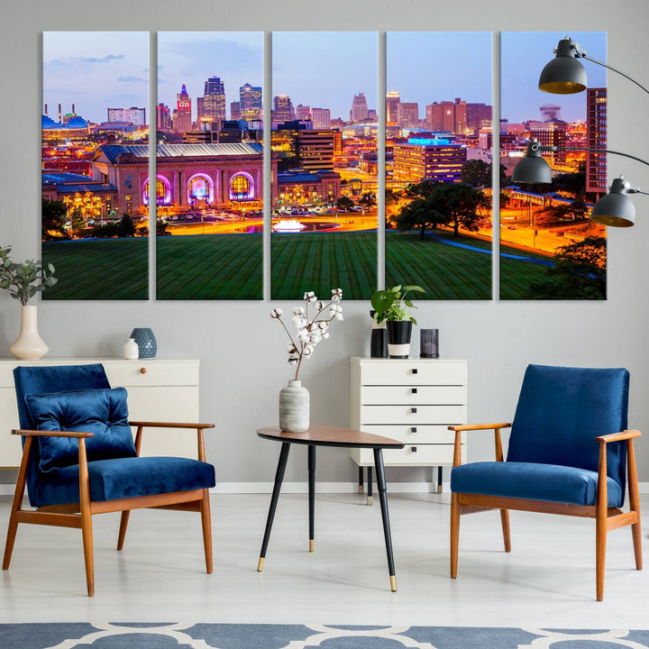 Kansas City Night Canvas Print - Arte de pared grande para decoración del hogar y la oficina