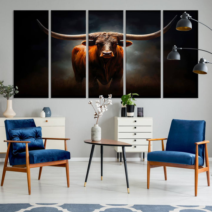 Longhorn Bull Wall Art Canvas Set – Bold Western Elegance for Rustic Home Décor