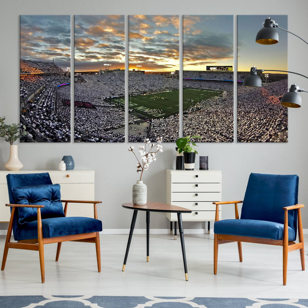 Beaver Stadium Sunset Triple Canvas Wall Art - Penn State Nittany Lions Football Match