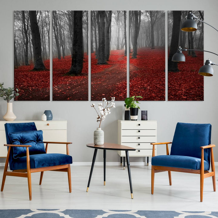 Maravilloso bosque con obra de arte de bosque otoñal para decoración de salón comedor